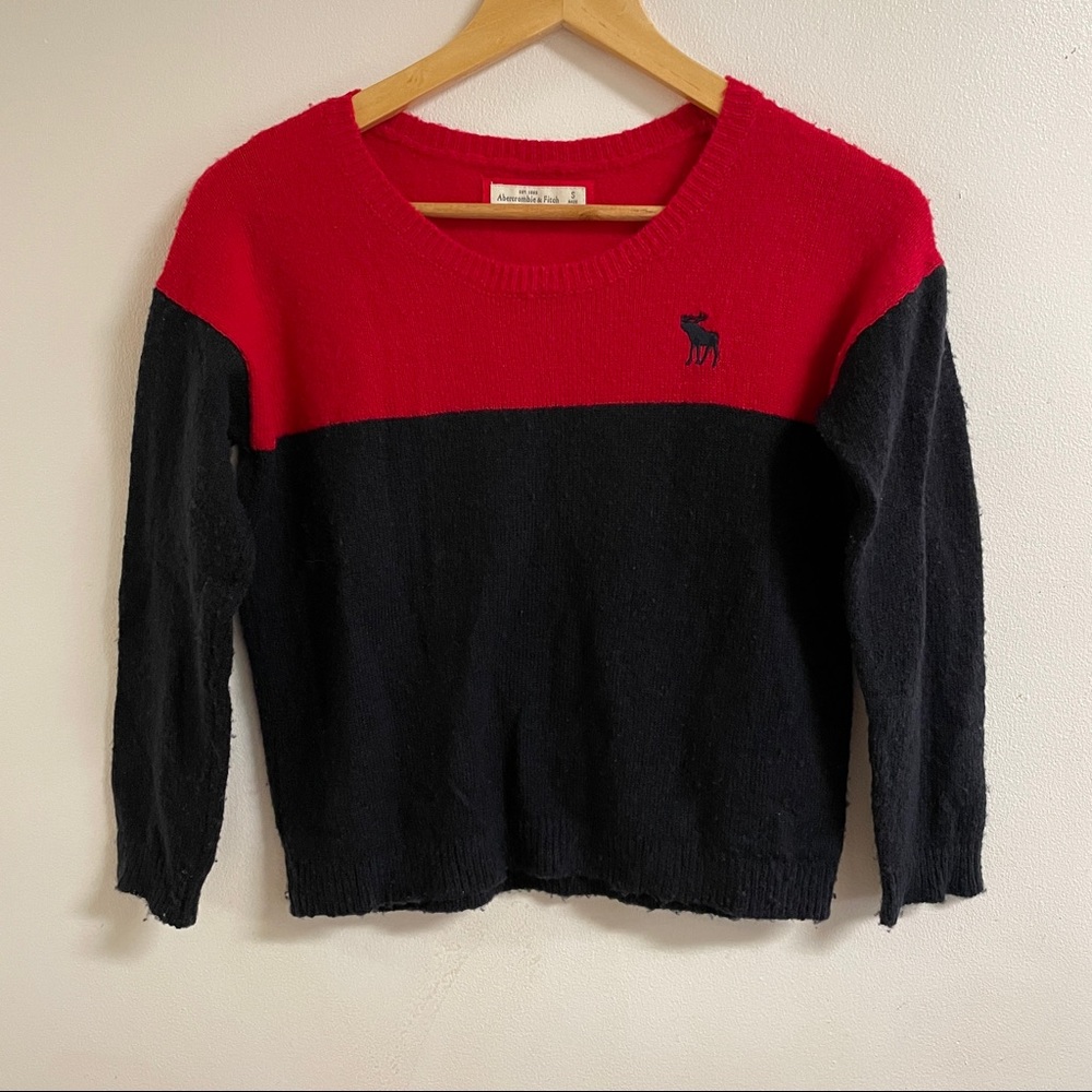 Abercrombie Color Block Red & Navy Blue Sweater - image 1